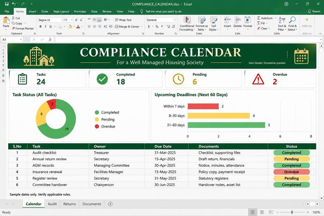 Compliance Calendar — Module 21 · Statutory dates dashboard preview