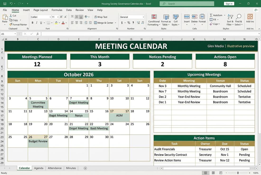 Meeting & Event Calendar — Module 6 · Meetings dashboard preview