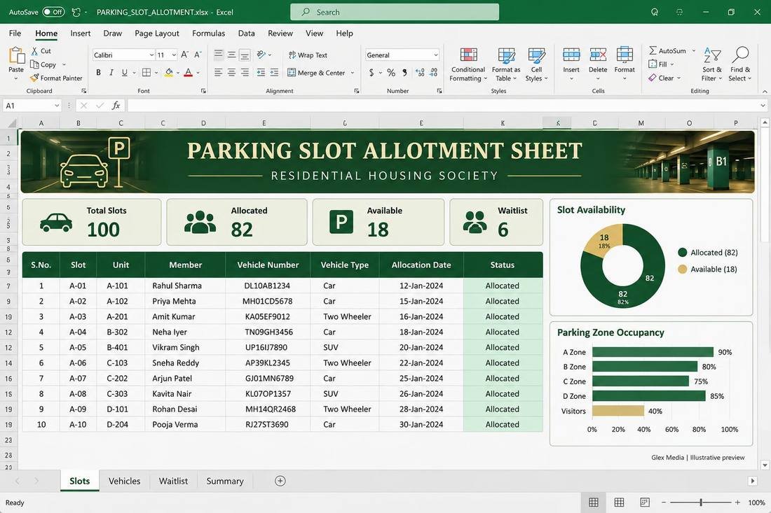 Parking Allotment Register — Module 18 · Parking dashboard preview
