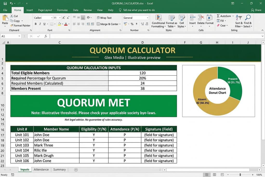 Quorum Calculator — Module 7 · AGM/SGM dashboard preview
