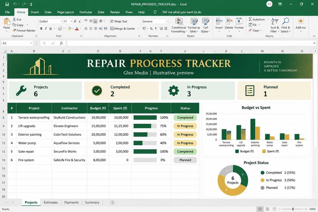 Repair Progress Tracker — Module 17 · Maintenance jobs dashboard preview