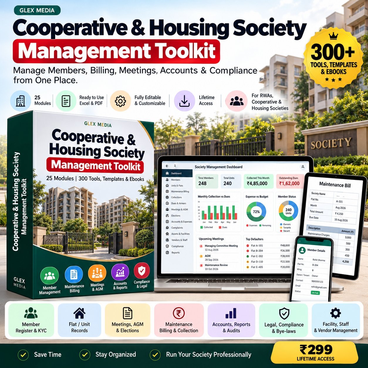 Cooperative & Housing Society Management Toolkit — 25 modules, 300 tools, templates and ebooks by Glex Media